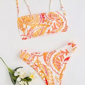 SHEIN Orange and White Bikini Set